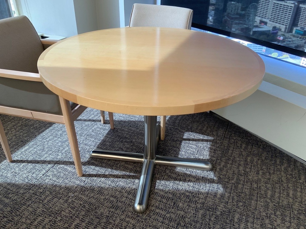 Conference Table, 48"R, Contemporary, Laminate Top, Single Column Pedestal Base