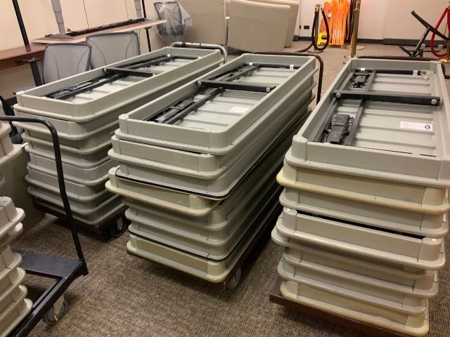 Folding Table, C-Legs, Grey Plastic Top, Black Frame, 24x60