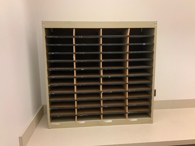 Mail Sorter, Desk Top, 36x36, Fixed Mail Shelves, 48 Sorting Slots