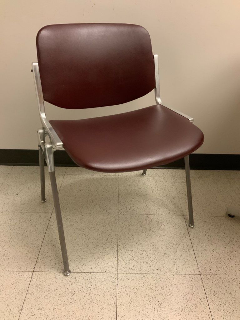 Stack Chair, Vinyl, Padded Seat and Back, Chrome Accent, Painted Legs