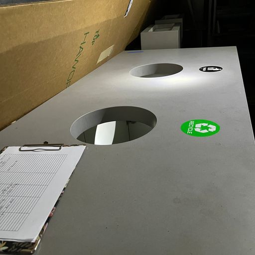 Cabinet with stone top (trash/recycle bins)