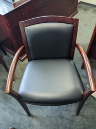 [#B8-31] Dark Wood and Black Leather Chair