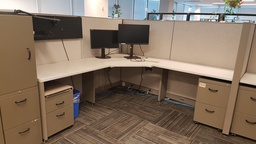 [#A2-1] Workstation (1 BF ped, 1 FF ped, wood, metal and fabric)