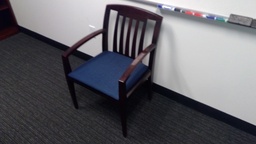 [#B8-40]  Haworth Wood with Blue Fabric Seats Visitor Chair