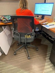 [#B13-17] black frame, mesh square back, cushioned seat, fabric