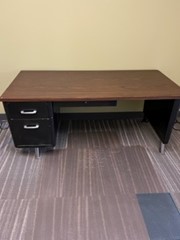 [#E3-42] 30"x66" old metal desk w/ wood top