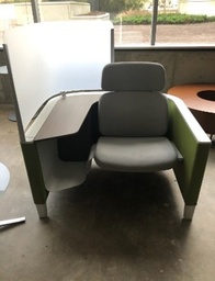 [#B12-77] Steelcase Green Private Lounge Chair with Writing Table