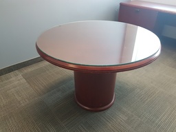 [#C9-34] Wood round table with glass top