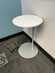 [#C5-Pic 53] Small Round White And Metal Base Table, 16' round and 26" tall