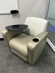 [#B12-Pic 59] Gold/Beige Soft Upholstered Chair With Small Writing Table