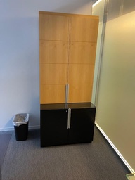 [#D31-12] Black and Maple Storage Cabinet