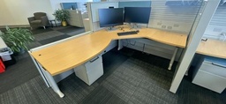 [#E6-17] Right-Hand Crank Height Adjustable Desk, Maple with BF Ped