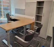[#E8-5] Teknion Office, part-wall mount, part-freestanding suite, height-adjustable, 23-29"  x 48"  