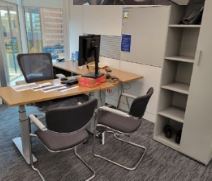 [#E8-9] Teknion Office, part-wall mount, part-freestanding suite, height-adjustable, 23-29"  x 48"  