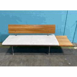 [#B2-14] 578WWDR - Kurv Bench, Right Hand w/ Wood Back and Leather Seat (78Wx29Dx34H)