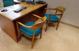 [#B8-11] Wood Guest Chair w/ Blue Seat