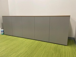 [#D5] Gray Wood Credenza, 5-Door: 90”W x 29 ½ ”H x 20”D