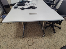 [#C19-827] White Training Table with Metal Base and Outlet 60x30