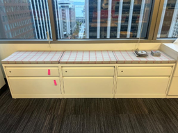 [#D10-3] Set Of (3) 2 Drawer Lateral Files w/ Common Cushion Top
