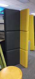 [#B7-30] large black/yellow leather couch with metal feet