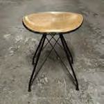 [#B1-49] Stool, Brown Leather Seat, Wire Frame