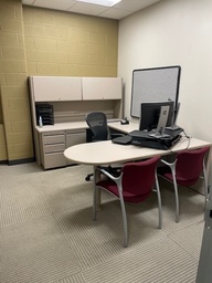 [#E6-29] L-Shape P-Top Double Ped Desk Laminate/Metal FAIR