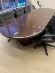 [#C6-7743] Conf. Table W/Brown Leather Wrapped Top *Fair Condition*
