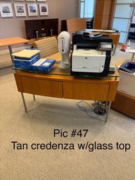 [#D5-47] Tan credenza w/ glass top