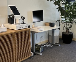 [#E10-5] Sit/Stand Desk - White top / metal base