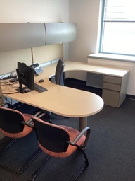 [#E8-80] U-shape desk w/ overhead cabinets &amp; corkboards