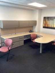 [#E8-84] U-shape desk w/ overhead cabinets &amp; corkboards - 114"