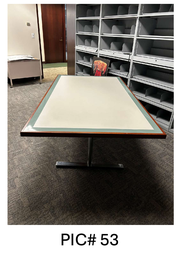 [#C12-53] TAN W/ GREEN STRIPE RECTANGLE TABLE