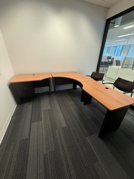 [#E6-85] Large L-Shape Black and Wood Desk (3 Pieces)