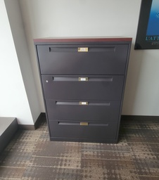 [#D10-168] 4drawers black metal cabinet-wood top