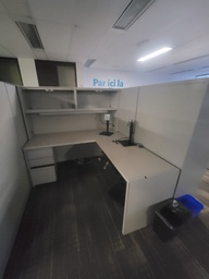 [#A1-454] L shape desk w/hoverhanging comp+ped w/m