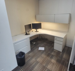 [#A2-510] L shape desk w/hoverhanging comp+ped w/m