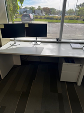 [#E2-178] WHITE STRAIGHT TABLE W/MOBILE PED ( PED IS MOBILE AND DOES NOT HAVE TO BE TIED TO TABLE)