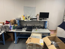 [#E10-14] blue and grey 3'x6'shelved workbench