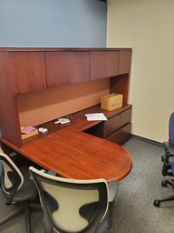 [#E9-24] Office suite - wood piano desk w Hutch