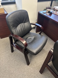 [#B9-27] Guest chair leather wood arms