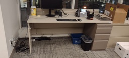 [#E3-51] Teknion Desk + Pedestal, Wood/Metal, 72"x2'