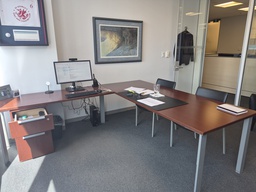 [#E6-1] 7' X 8' L-Shaped Desk Wood, Metal, BBF ped