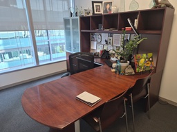 [#E6-2] 80" x 90" L-Shaped Desk Wood, Metal, BBF ped, Hutch
