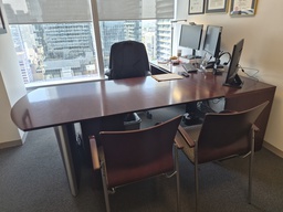 [#E6-4] 72" x80" L-Shaped Wood, Metal, BBF ped