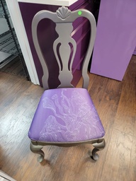 [#B8-26] Chair, Armless purple print with silver trim, 20" x 18" x 41"Ht