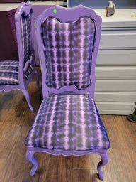 [#B8-32] Chair, High back purple and black tie die pattern armless with purple wooden frame and legs, 21" x 18" x 43"Ht