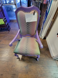 [#B8-39] Chair, UD print upholstered high back with purple wood trim arms and legs, 24" x 20" x 43"Ht