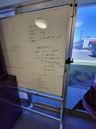 [#F8-68] White Board, Installed on a aluminum metal stand on casters, 73"L x 75"Ht