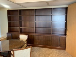 [#D5-36] Traditional Multi-piece, Credenza Storage Unit with Bookcase Hutches and Cornice 22x144
Dark Red Walnut