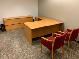 [#E6-95] Office "L" Group, Wood Veneer
Desk w/ Box File Pedestal, Return w/ File File Pedestals,
Left Hand, Oak